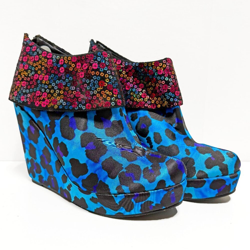 Iron Fist Y2K Sequin Leopard Wedge Booties
